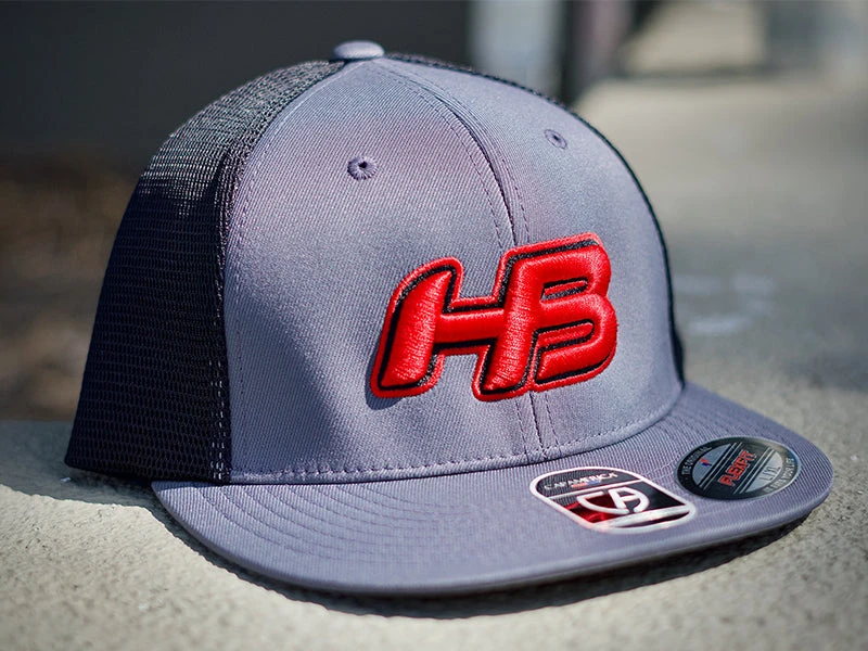 Headbanger Sports I8501 Cap America Flexfit Performance Trucker Mesh Back Hat: Graphite / Red