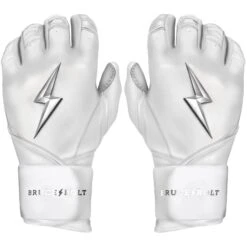 Bruce Bolt PREMIUM PRO Chrome Series Long Cuff Batting Gloves: White